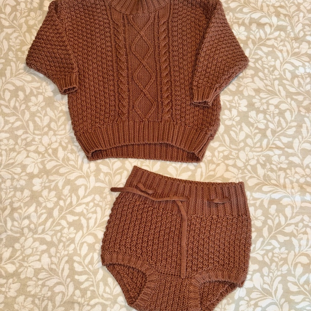 Quincy Mae Knit Brown Kids Shorts Set
